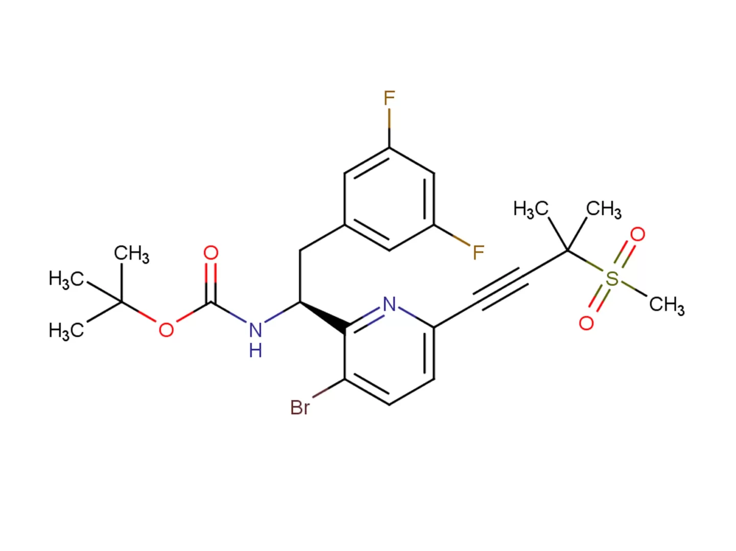 (S)-(1-(3-溴-6-(3-甲基-3-(甲基磺酰基)丁-1-炔-1-基)吡啶-2-基)-2-(3,5-二氟苯基)乙基)氨基甲酸叔丁酯